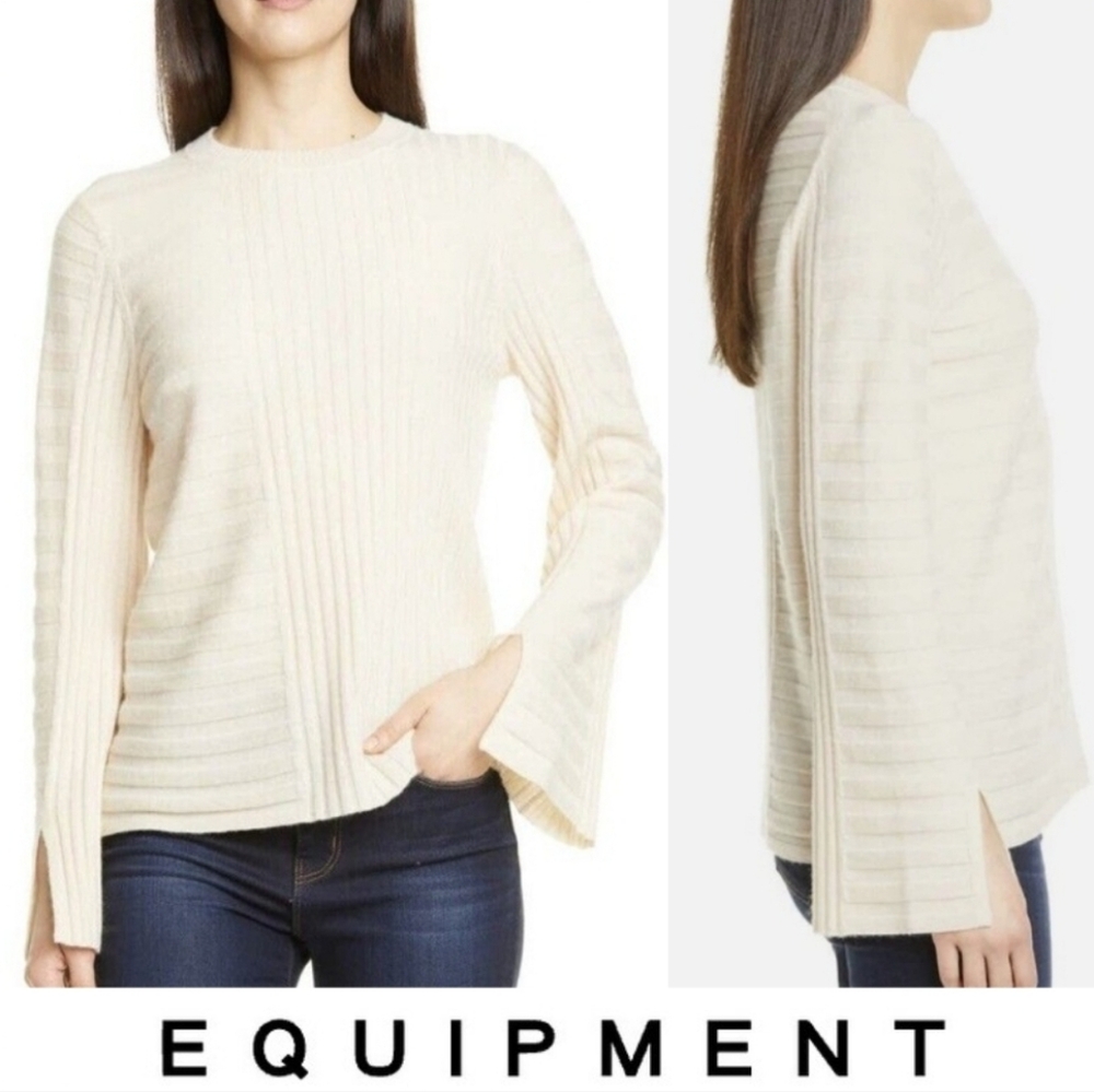 {Equipment} Emmaline Mixed Rib Wool & Cashmere Sweater in Brazil Sand X-SMALL